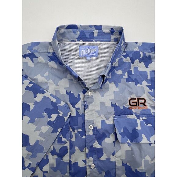 Old Tejas Shirt Men 2XL Blue Camo Vented Short Sleeve Fishing Outdoors Texas Rea - Picture 1 of 10
